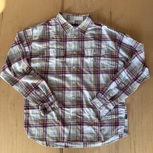 Patagonia Men's Plaid Buckshot Shirt - Purple, White, and Brown - Size L